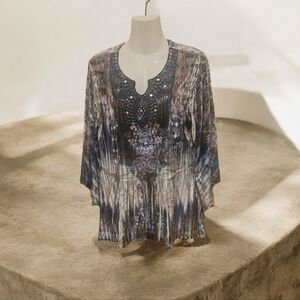 One World Top Winter Sift Velvet Gray Blue With Stones PL